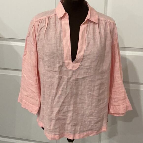 Sigrid Olsen Beachy Lagenlook Peach Pink 100% Linen Shirt Top Size Medium - Picture 1 of 9